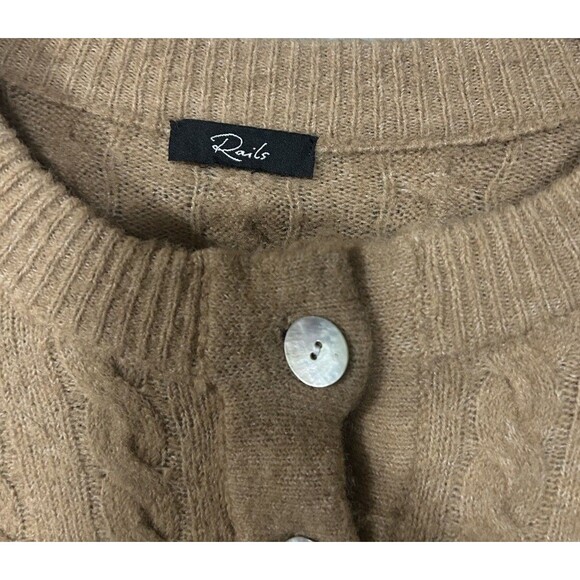 Rails Luma Wool Blend Brown Cable Knit Quarter Button Sweater Dropped Sleeve Med - Picture 3 of 9